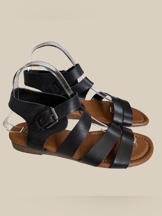 Franco Sarto Shoes - Franco Sarto Genji Black Leather Ankle Strap Gladiator Flat Sandals SZ 7.5M